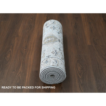 Heriz Wool Hand Knotted Rug Grey Ivory 2.7X10.0 -O084712