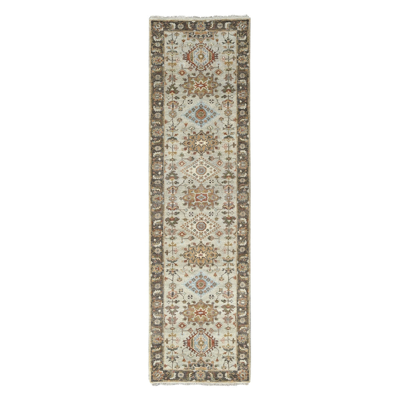 Gray 2'7" x 10'0" Heriz Hand knotted Wool Rug -O084715