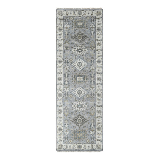Heriz Wool Hand Knotted Rug Grey Ivory 2.7X7.10 -O084717