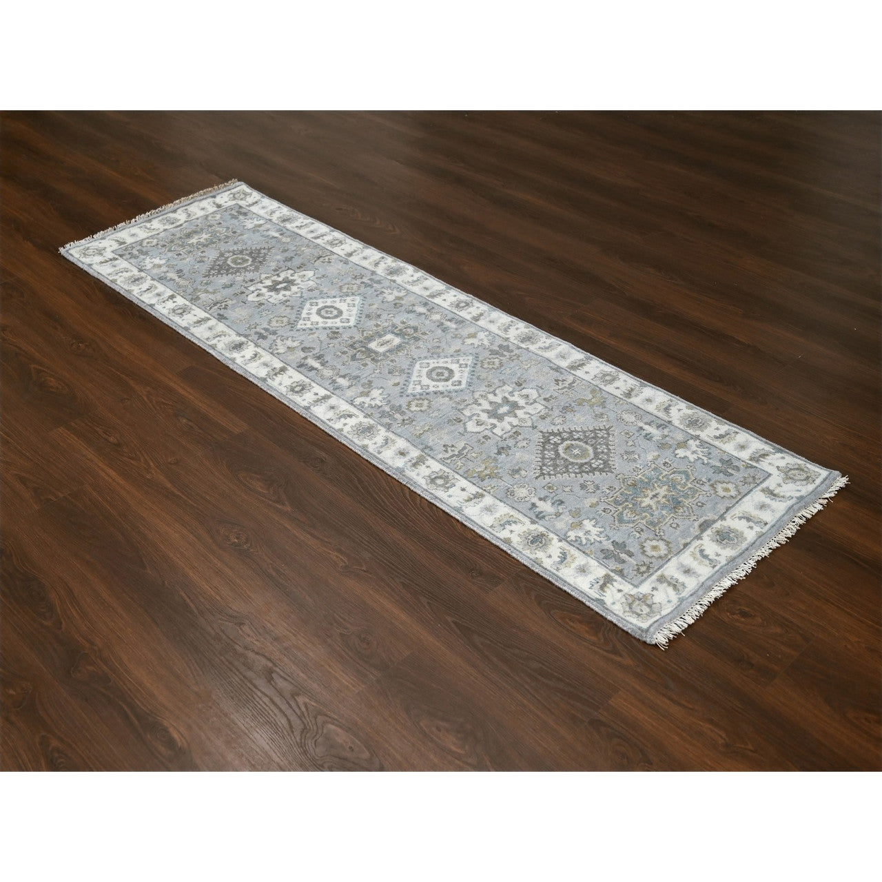 Gray 2'7" x 7'9" Heriz Hand knotted Wool Rug - Sku: O084720