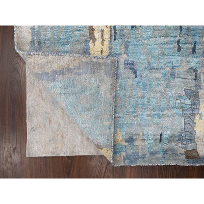 Modern and Contemporary Wool & Silk Hand Knotted Rug Blue No Border 2.6X17.9 -O084724