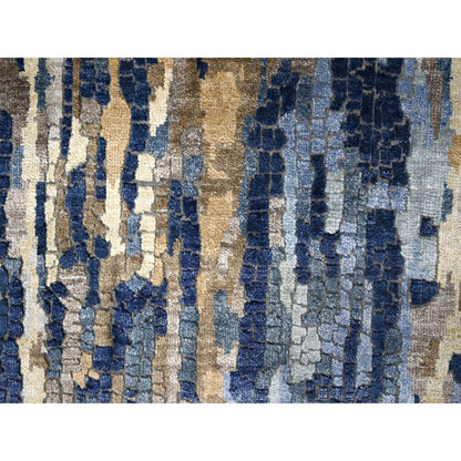 Modern and Contemporary Wool & Silk Hand Knotted Rug Blue No Border 2.6X17.9 -O084724