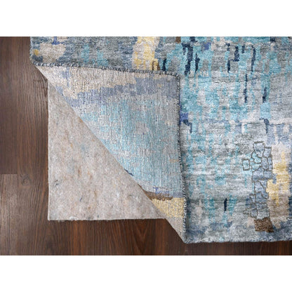 Modern and Contemporary Wool & Silk Hand Knotted Rug Blue No Border 2.7X15.9 -O084725