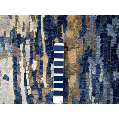 Modern and Contemporary Wool & Silk Hand Knotted Rug Blue No Border 2.7X15.9 -O084725