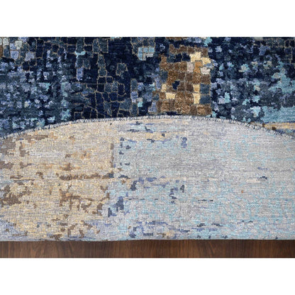 Modern and Contemporary Wool & Silk Hand Knotted Rug Blue No Border 9.9X9.9 -O084726