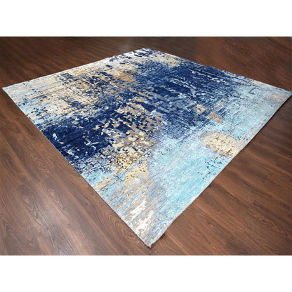 Modern and Contemporary Wool & Silk Hand Knotted Rug Blue No Border 12.0X11.9 -O084727