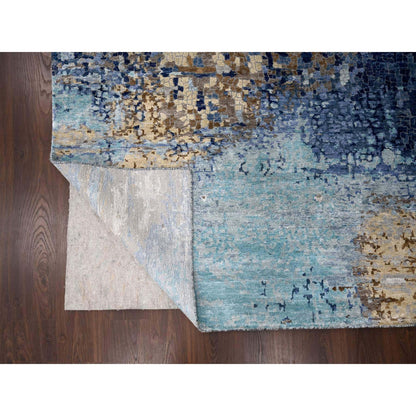 Modern and Contemporary Wool & Silk Hand Knotted Rug Blue No Border 12.0X11.9 -O084727