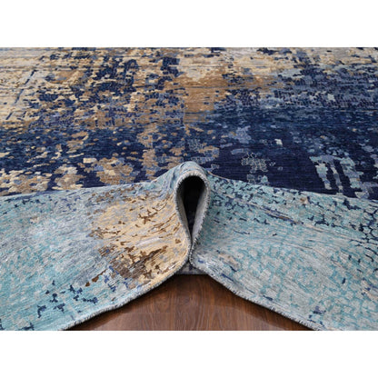 Modern and Contemporary Wool & Silk Hand Knotted Rug Blue No Border 12.0X11.9 -O084727