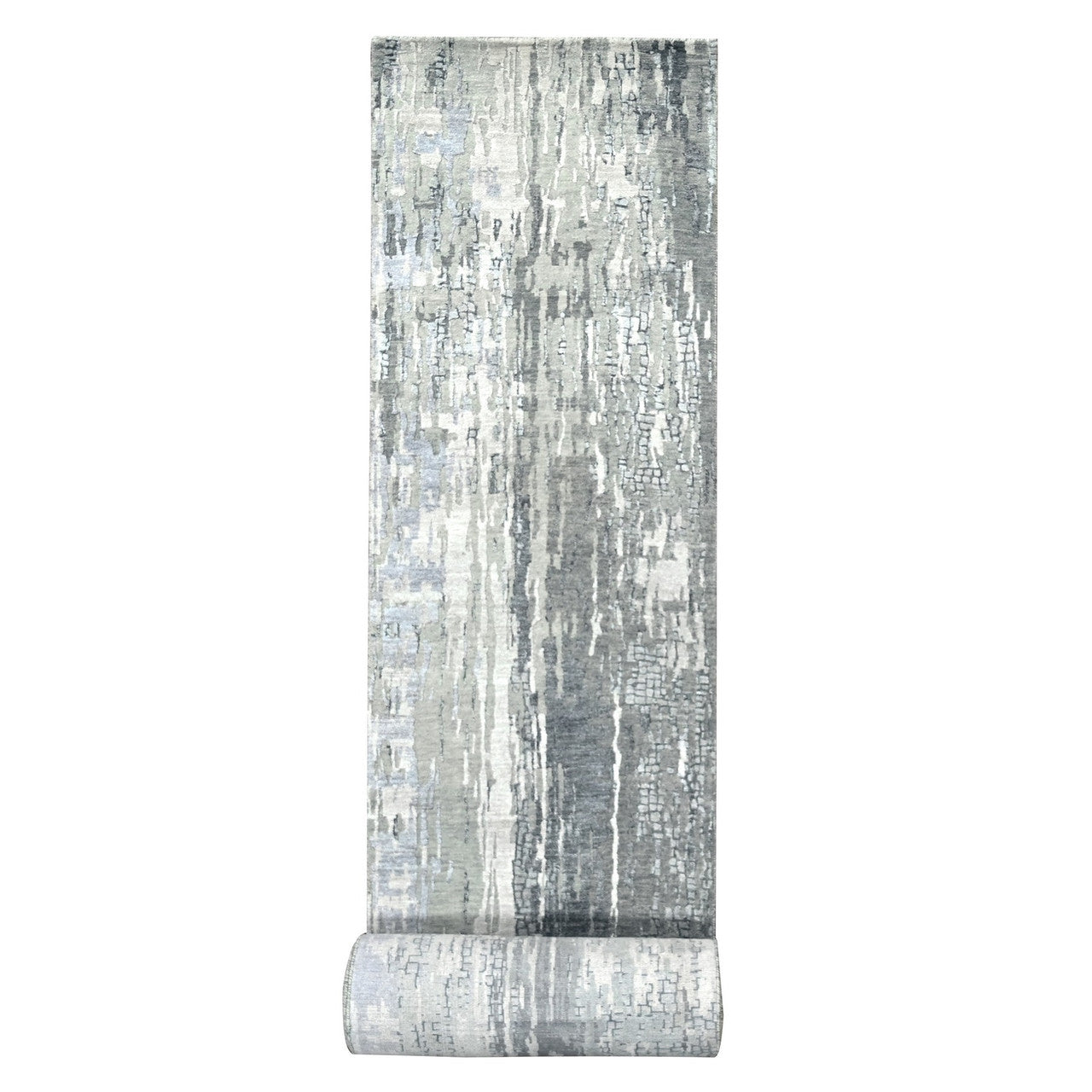 Gray 2'9" x 23'8" Modern and Contemporary Hand knotted Wool/Silk Rug - Sku: O084728