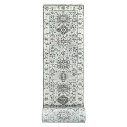 Heriz Wool Hand Knotted Rug Grey Ivory 2.7X25.10 -O084731