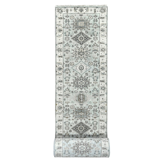 Heriz Wool Hand Knotted Rug Grey Ivory 2.7X25.10 -O084731