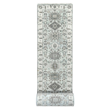 Heriz Wool Hand Knotted Rug Grey Ivory 2.7X25.10 -O084731