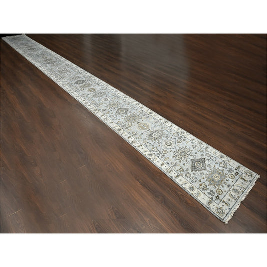 Heriz Wool Hand Knotted Rug Grey Ivory 2.7X25.10 -O084731