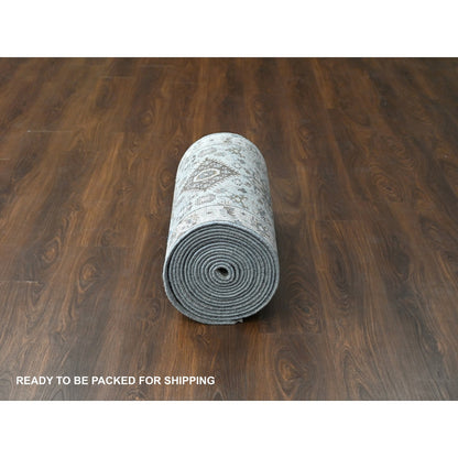 Heriz Wool Hand Knotted Rug Grey Ivory 2.7X25.10 -O084731