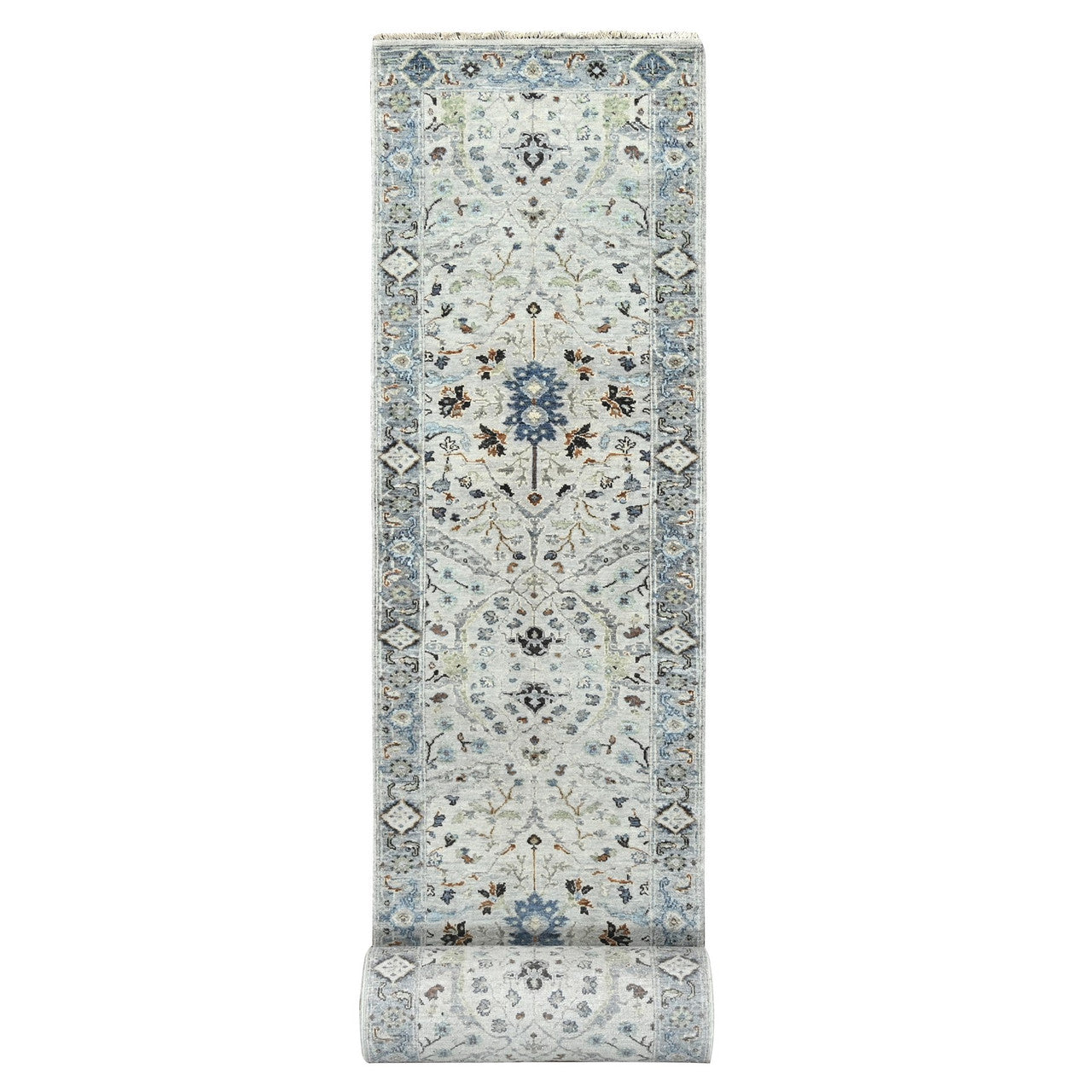 Gray 2'8" x 27'8" Oushak And Peshawar Hand knotted Wool Rug - Sku: O084735