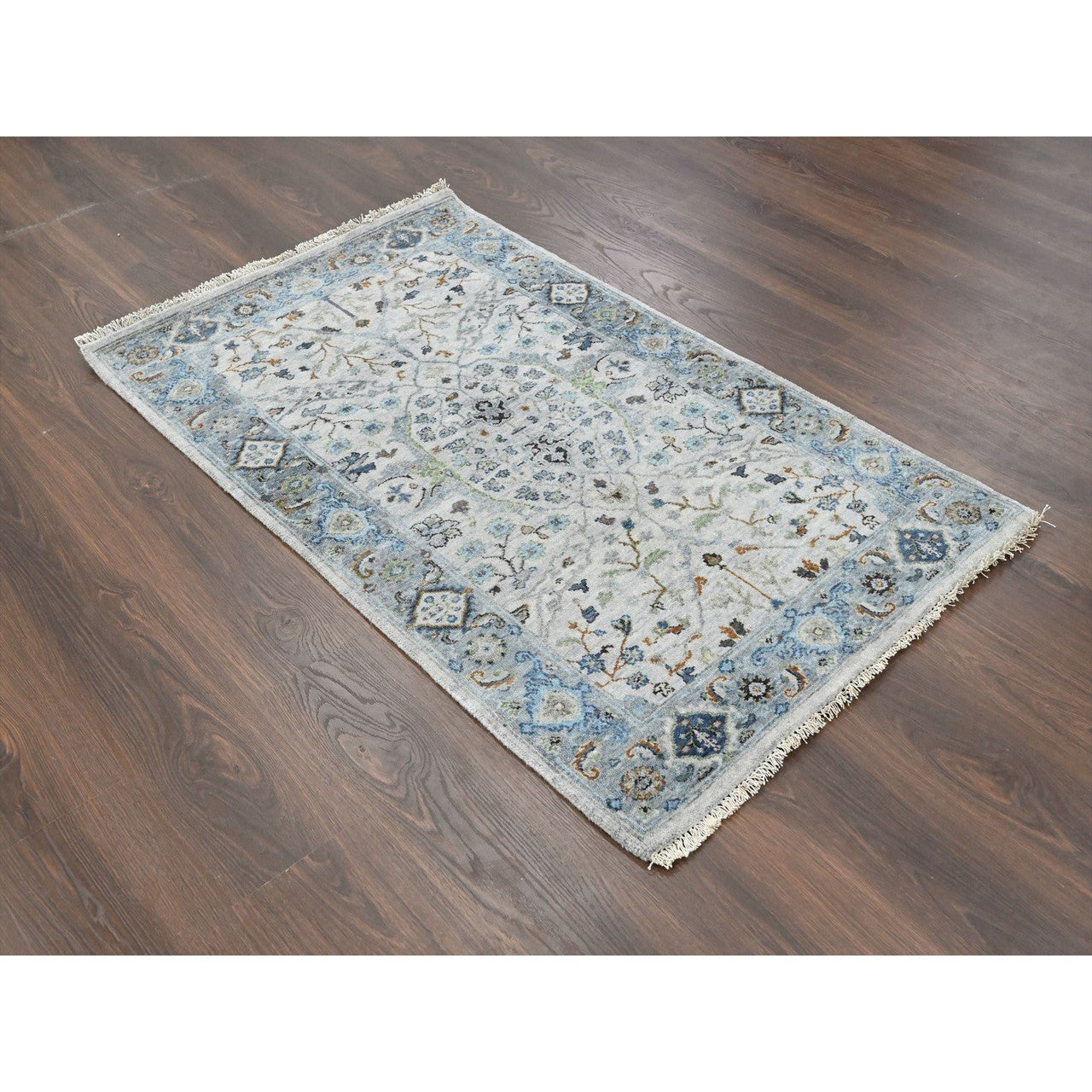 Oushak And Peshawar Wool Hand Knotted Rug Grey Gray 3.0X5.0 -O084740