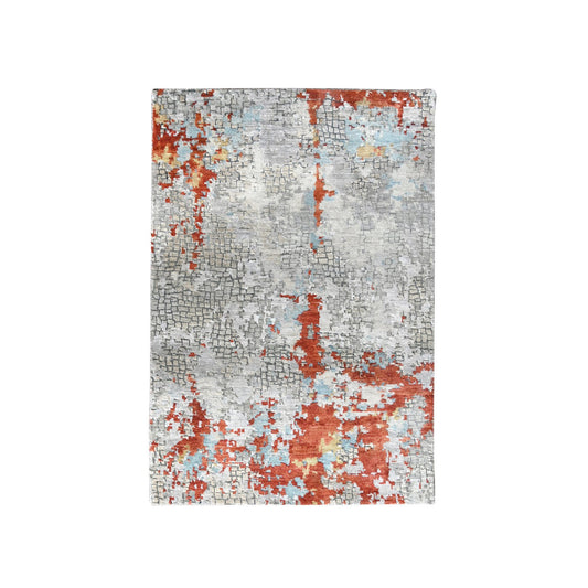 Modern and Contemporary Wool & Silk Hand Knotted Rug Grey No Border 3.1X5.0 -O084743