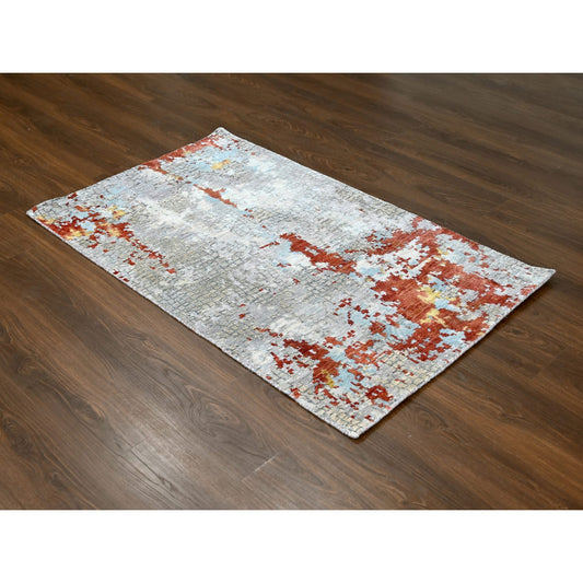 Modern and Contemporary Wool & Silk Hand Knotted Rug Grey No Border 3.1X5.0 -O084743