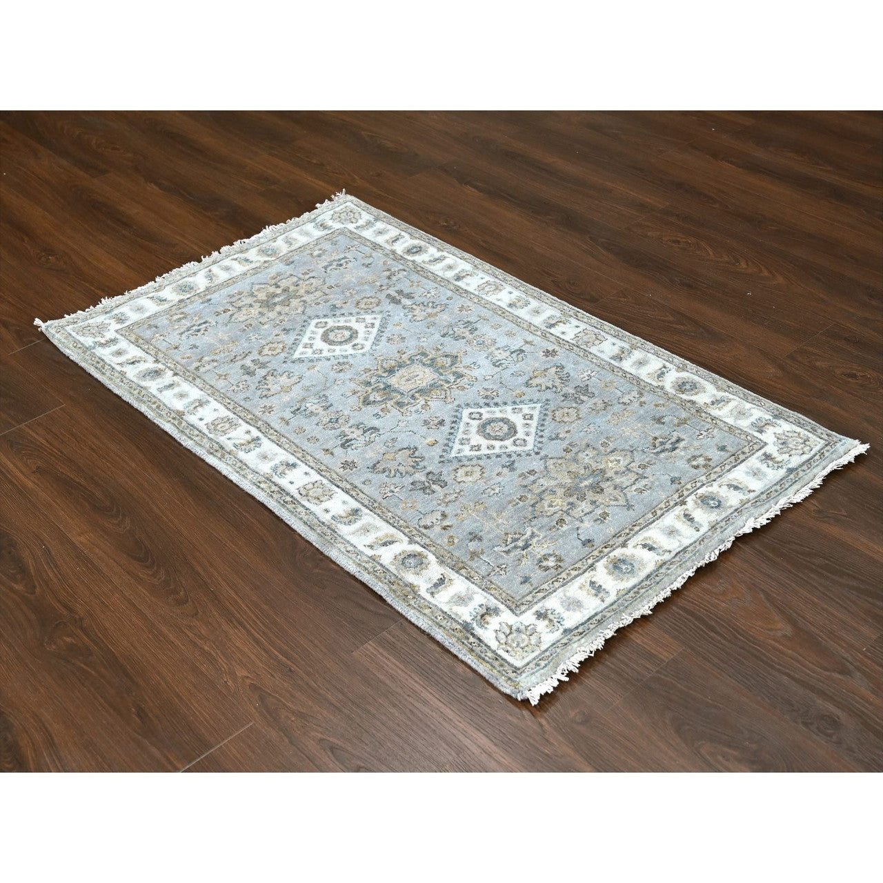 Heriz Wool Hand Knotted Rug Grey Daisy White 3.1X5.0 -O084744