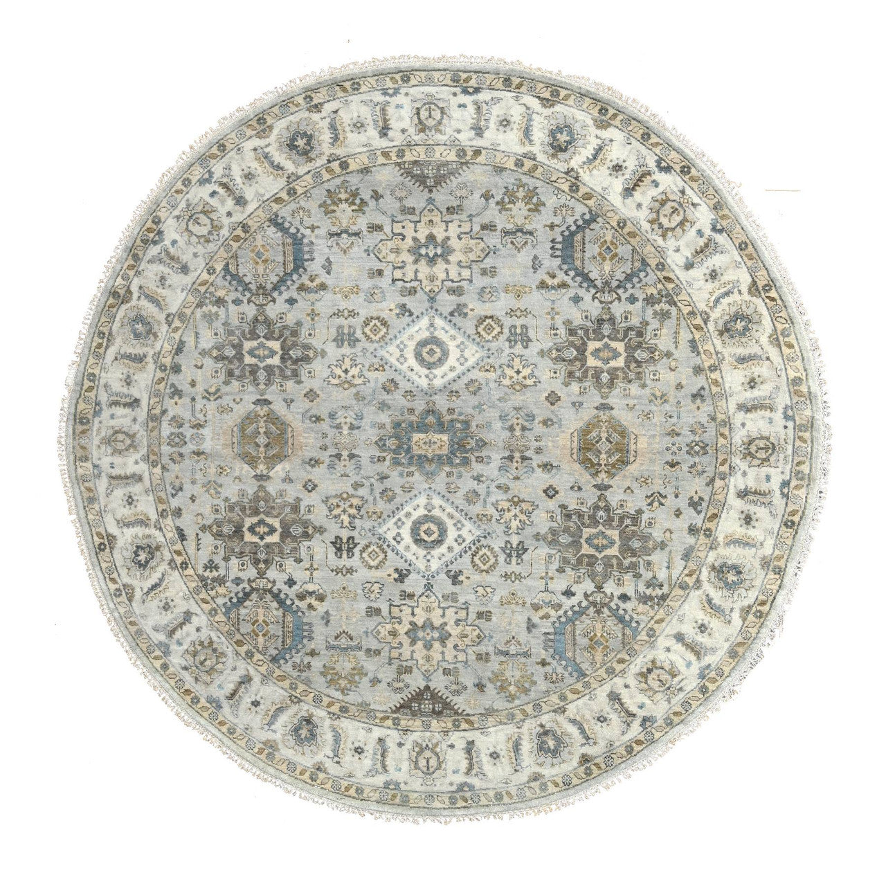 Heriz Wool Hand Knotted Rug Grey Ivory 8.0X8.0 -O084746