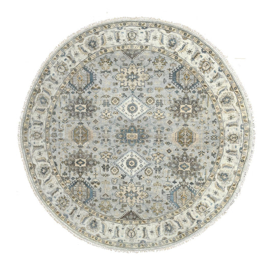 Heriz Wool Hand Knotted Rug Grey Ivory 8.0X8.0 -O084746