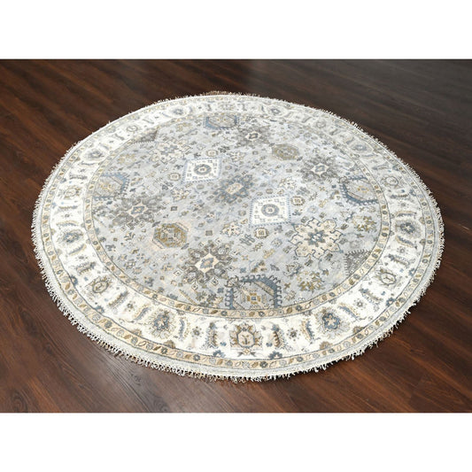 Heriz Wool Hand Knotted Rug Grey Ivory 8.0X8.0 -O084746