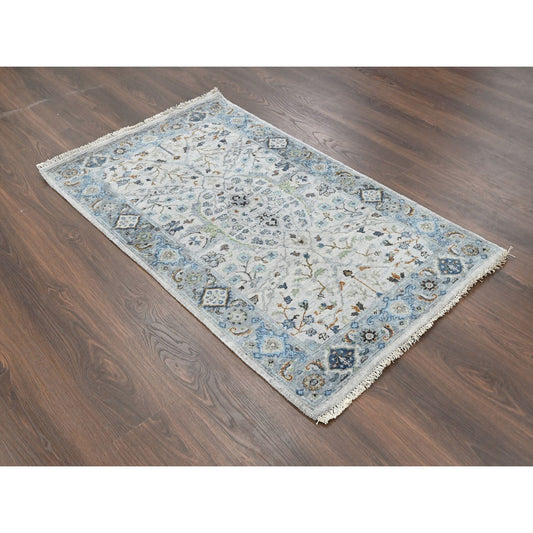 Oushak And Peshawar Wool Hand Knotted Rug Grey Gray 3.0X4.10 -O084749