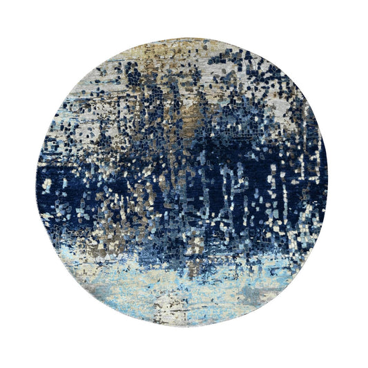 Modern and Contemporary Wool & Silk Hand Knotted Rug Blue No Border 5.10X5.11 -O084752