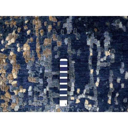 Modern and Contemporary Wool & Silk Hand Knotted Rug Blue No Border 5.10X5.11 -O084752