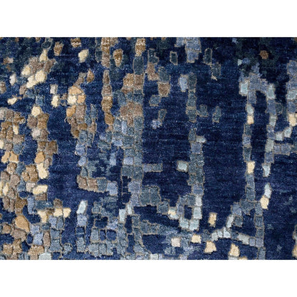 Modern and Contemporary Wool & Silk Hand Knotted Rug Blue No Border 5.10X5.11 -O084752