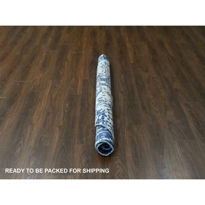 Modern and Contemporary Wool & Silk Hand Knotted Rug Blue No Border 5.10X5.11 -O084752