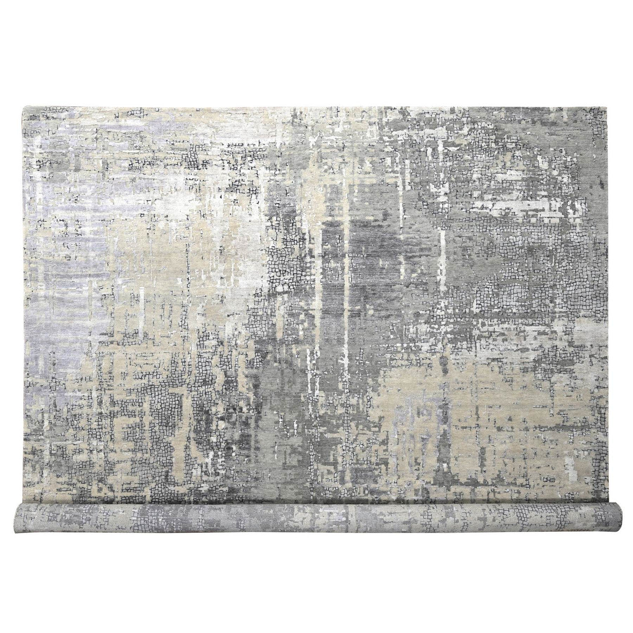 Gray 11'10" x 11'11" Modern and Contemporary Hand knotted Wool/Silk Rug - Sku: O084753