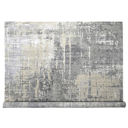 Modern and Contemporary Wool & Silk Hand Knotted Rug Grey No Border 11.10X11.11 -O084753