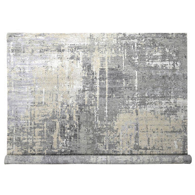 Modern and Contemporary Wool & Silk Hand Knotted Rug Grey No Border 11.10X11.11 -O084753