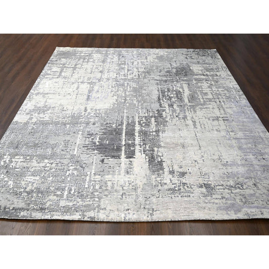 Modern and Contemporary Wool & Silk Hand Knotted Rug Grey No Border 11.10X11.11 -O084753