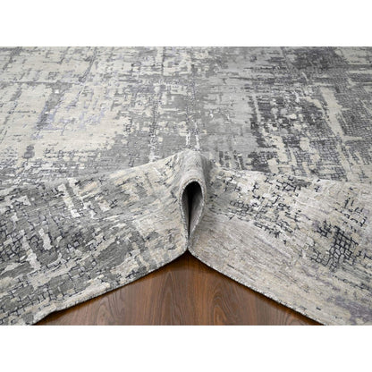 Modern and Contemporary Wool & Silk Hand Knotted Rug Grey No Border 11.10X11.11 -O084753