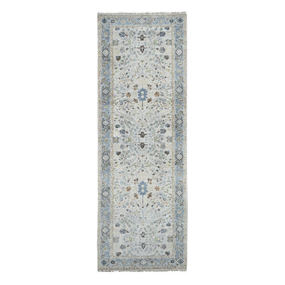 Oushak And Peshawar Wool Hand Knotted Rug Grey Gray 4.0X11.10 -O084756