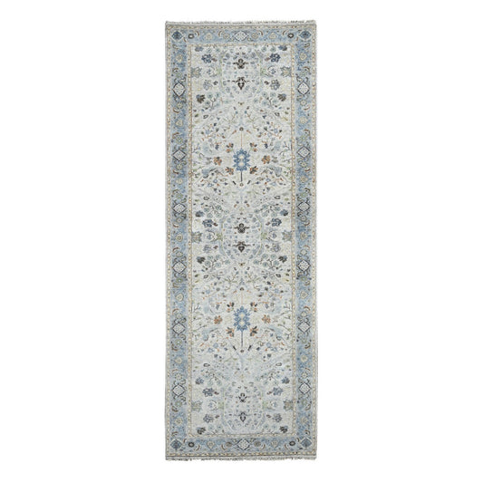 Oushak And Peshawar Wool Hand Knotted Rug Grey Gray 4.0X11.10 -O084756