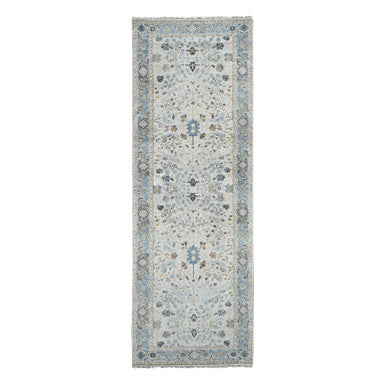 Oushak And Peshawar Wool Hand Knotted Rug Grey Gray 4.0X11.10 -O084756
