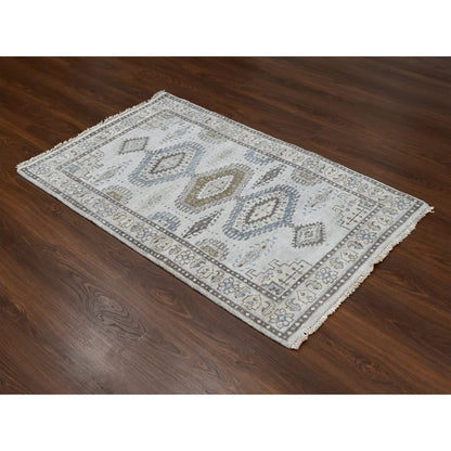 Tribal & Geometric Wool Hand Knotted Rug Grey Vivid White 3.1X5.2 -O084758