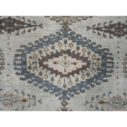 Tribal & Geometric Wool Hand Knotted Rug Grey Vivid White 3.1X5.2 -O084758
