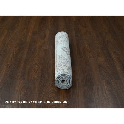 Tribal & Geometric Wool Hand Knotted Rug Grey Vivid White 3.1X5.2 -O084758