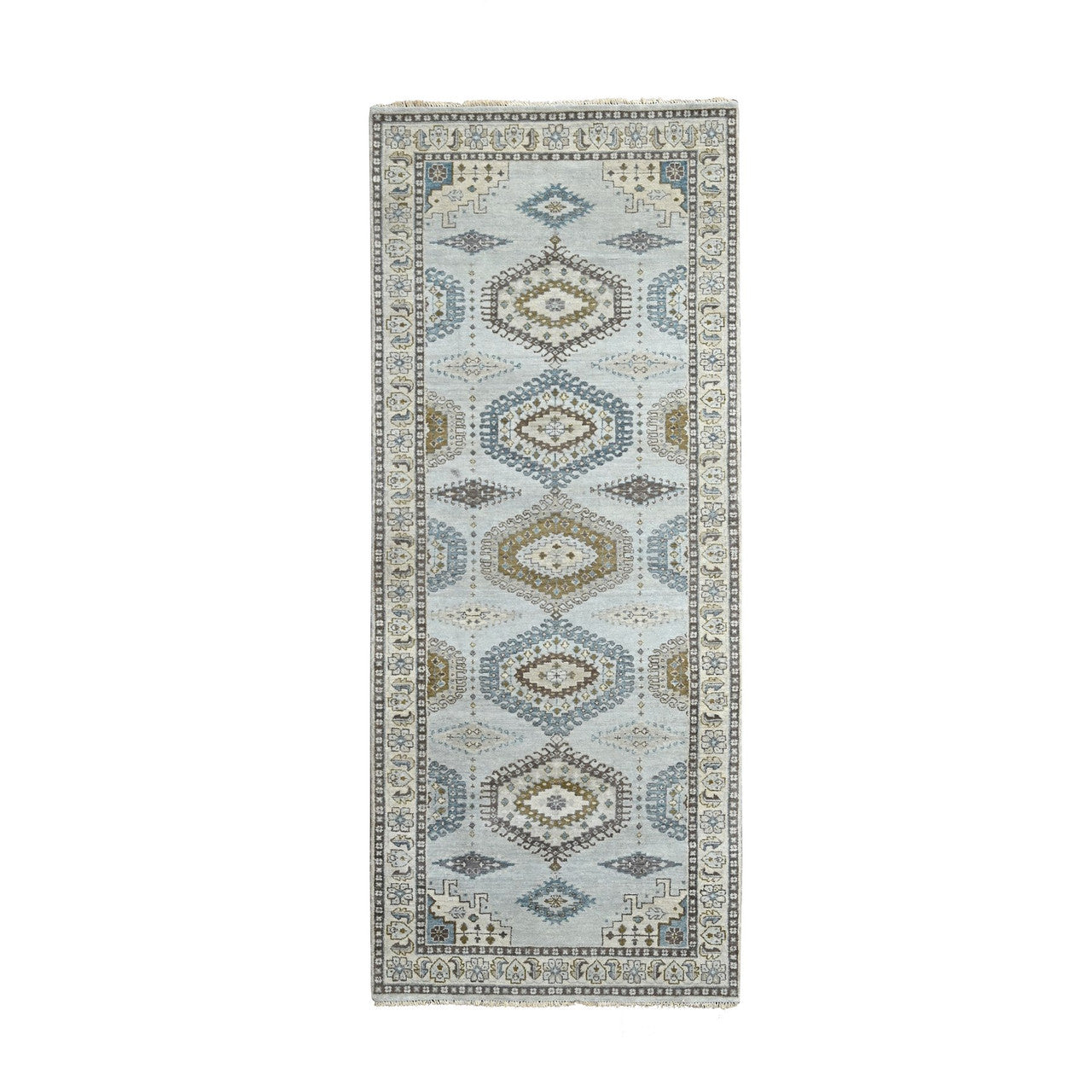 Gray 4'0" x 10'1" Tribal & Geometric Acoustic Hand knotted Wool Rug - Sku: O084759