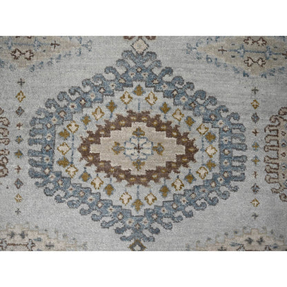 Tribal & Geometric Wool Hand Knotted Rug Grey Acoustic White 4.0X10.1 -O084759