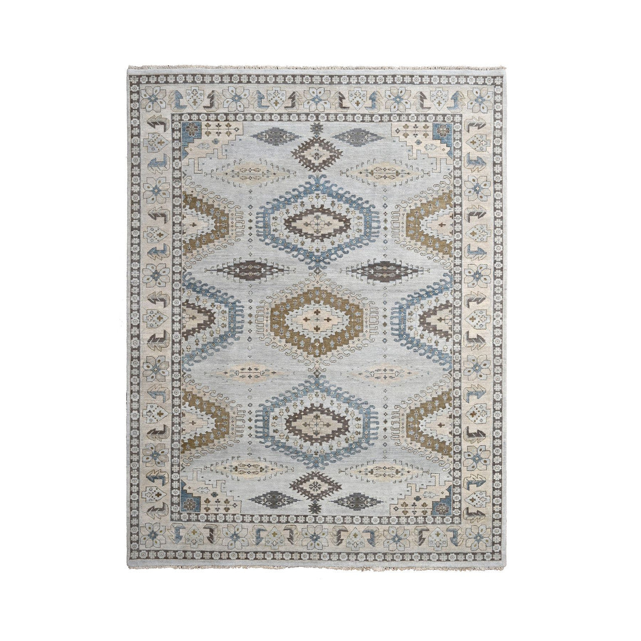 Gray 9'1" x 11'11" Tribal & Geometric Abstract Hand knotted Wool Rug - Sku: O084760