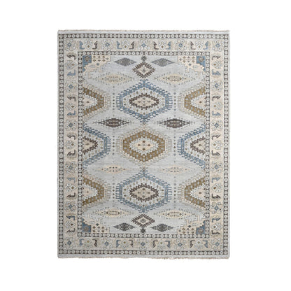 Tribal & Geometric Wool Hand Knotted Rug Grey Abstract White 9.1X11.11 -O084760