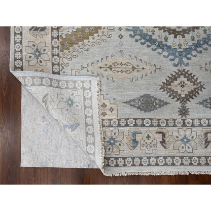 Tribal & Geometric Wool Hand Knotted Rug Grey Abstract White 9.1X11.11 -O084760