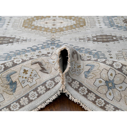 Tribal & Geometric Wool Hand Knotted Rug Grey Abstract White 9.1X11.11 -O084760