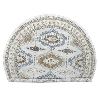 Tribal & Geometric Wool Hand Knotted Rug Grey Feather White 12.0X12.0 -O084762