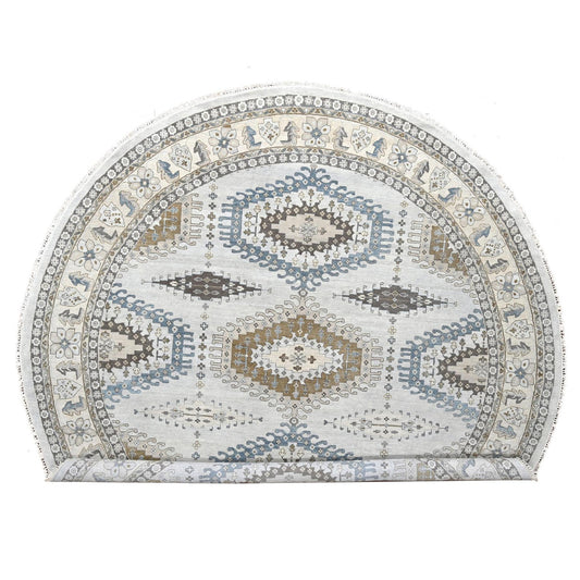 Tribal & Geometric Wool Hand Knotted Rug Grey Feather White 12.0X12.0 -O084762